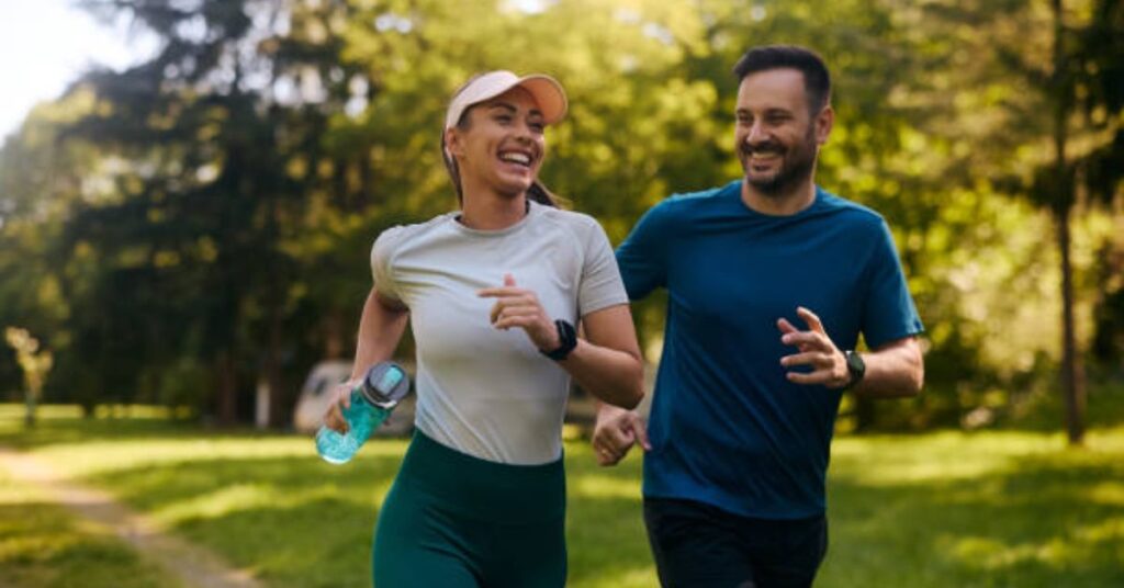 A motivational scene of a person focusing on health and self-discipline, shown drinking water, preparing healthy food, and wearing workout clothes after exercise in a bright, modern space with soft morning light, symbolizing fitness, mental clarity, and self-improvement.