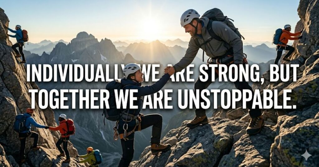 office teamwork motivational quotes with team success celebration image