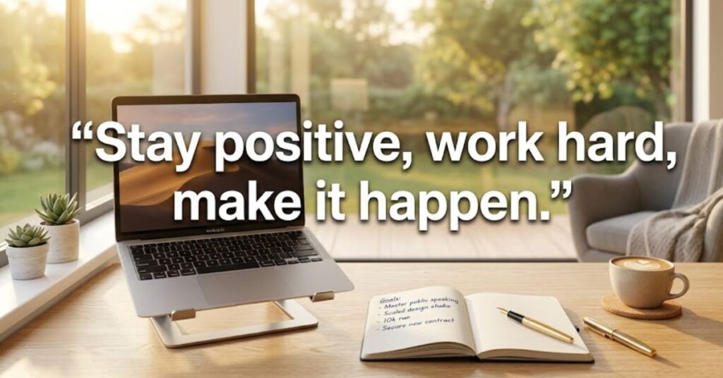 bright modern workspace with sunlight laptop and coffee representing positivity hard work and motivation for success