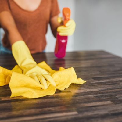 home cleaning supplies organized for fast house cleaning routine