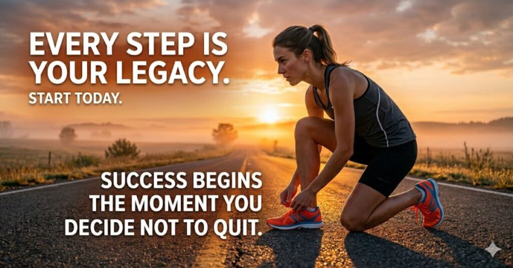 runner tying shoelaces on empty road at sunrise symbolizing determination success and self motivation