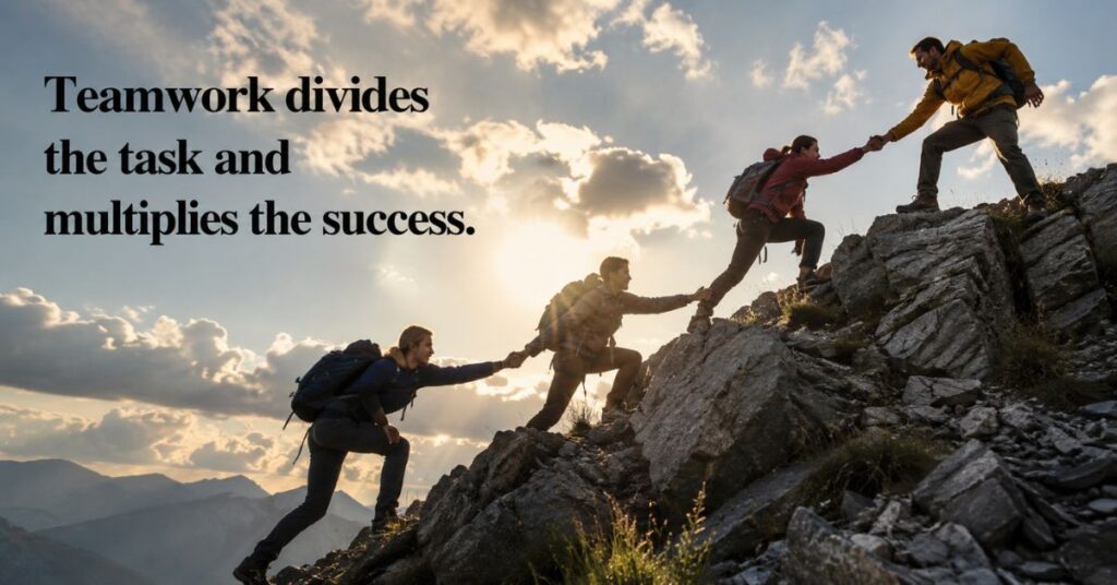 workplace teamwork quotes showing team collaboration in modern office