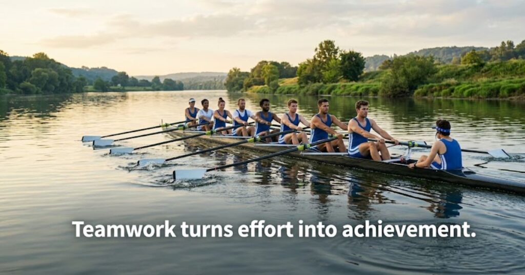 workplace teamwork quotes with professionals working on shared goal