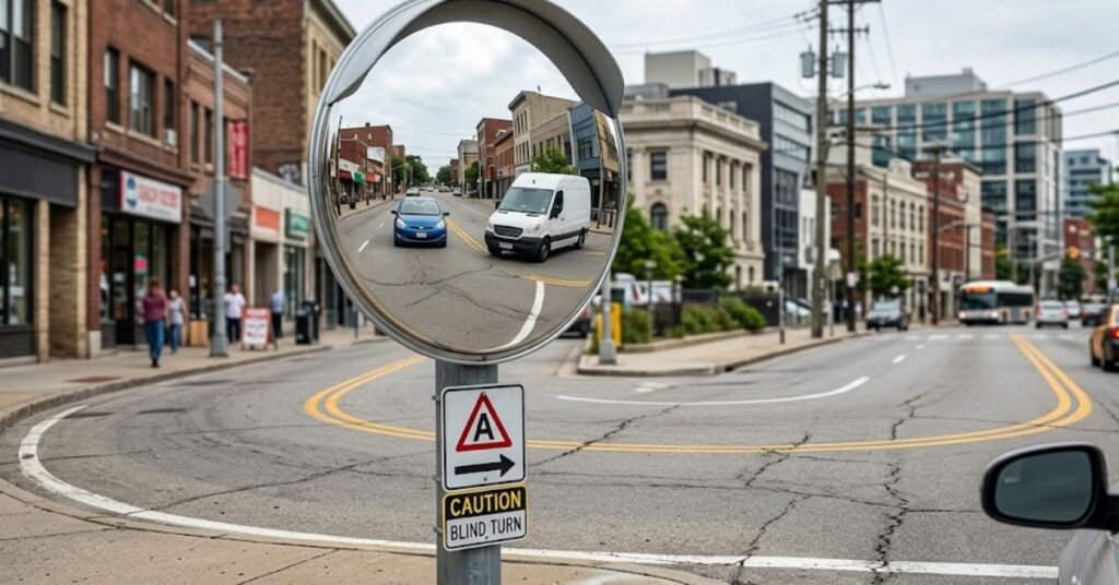 traffic safety mirrors at road intersection improving visibility at blind corners