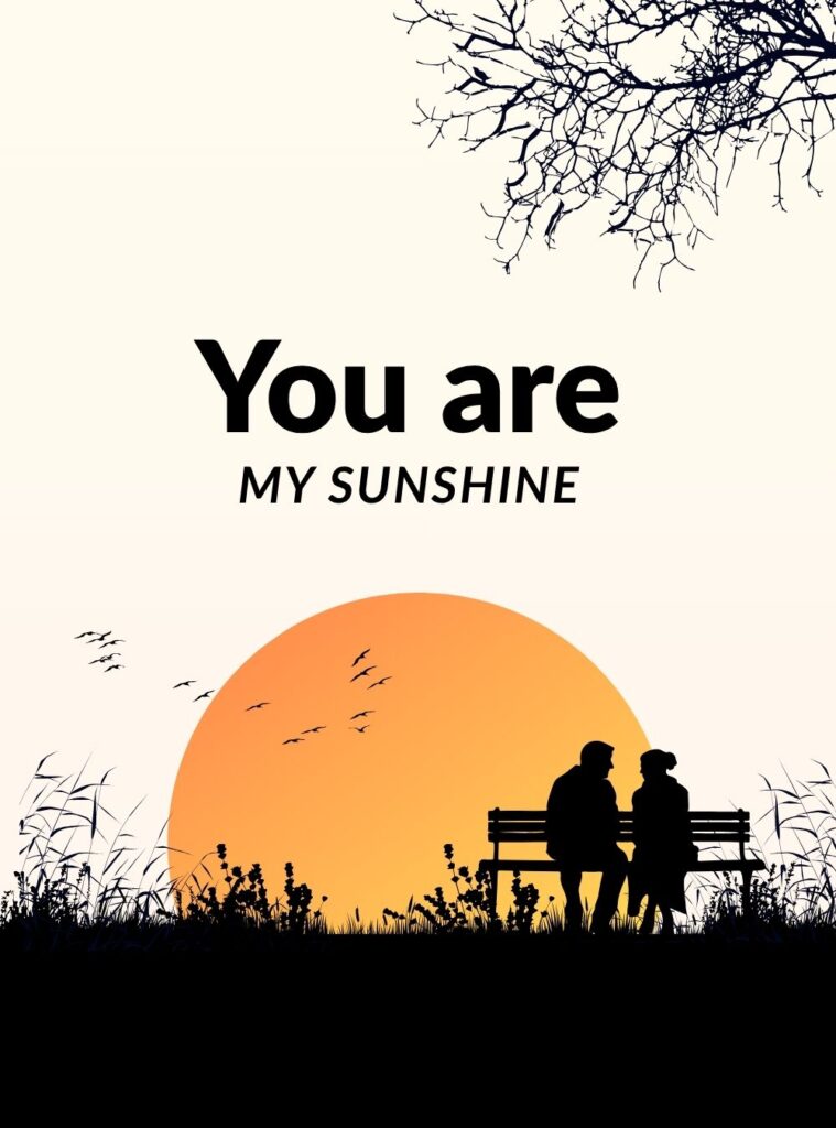 A beautiful vertical background with a soft pastel sunrise gradient, gentle clouds, and floating golden sparkles. In the center, the text "You are my sunshine" is written in an elegant, clean font.