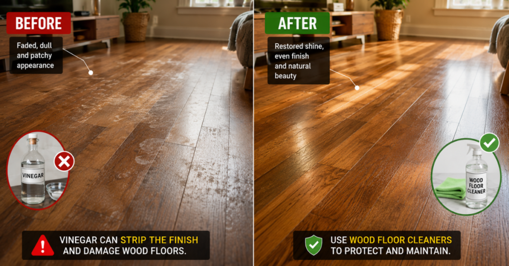 hardwood floor losing shine due to vinegar cleaning damage