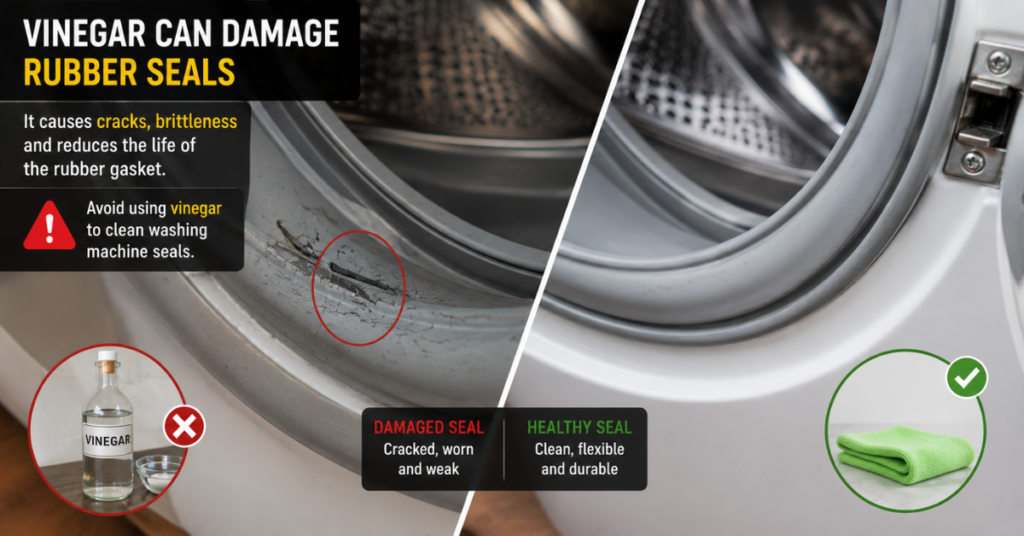 washing machine rubber seal cracked and damaged from vinegar use