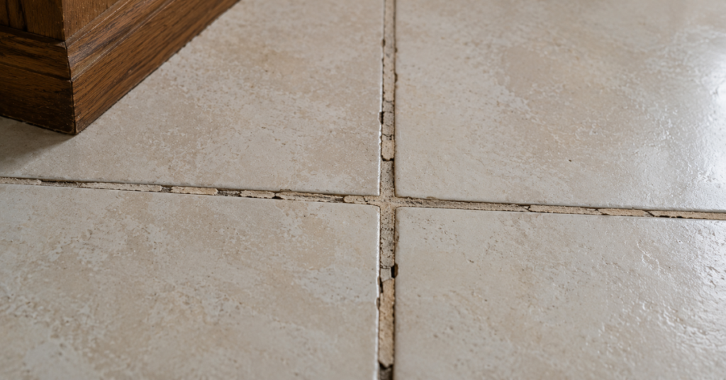 tile grout weakened and damaged due to vinegar cleaning