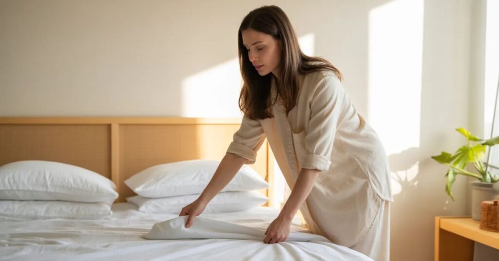 Daily cleaning routine for busy women in a clean modern home