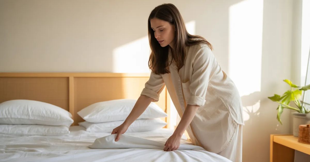 Daily cleaning routine for busy women in a clean modern home