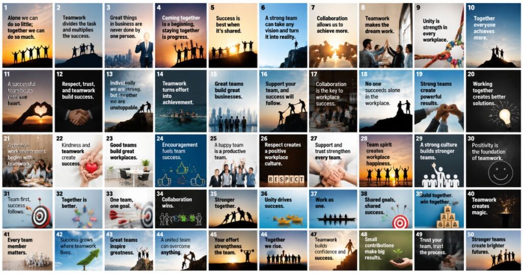 office teamwork motivational quotes with strong team building concept