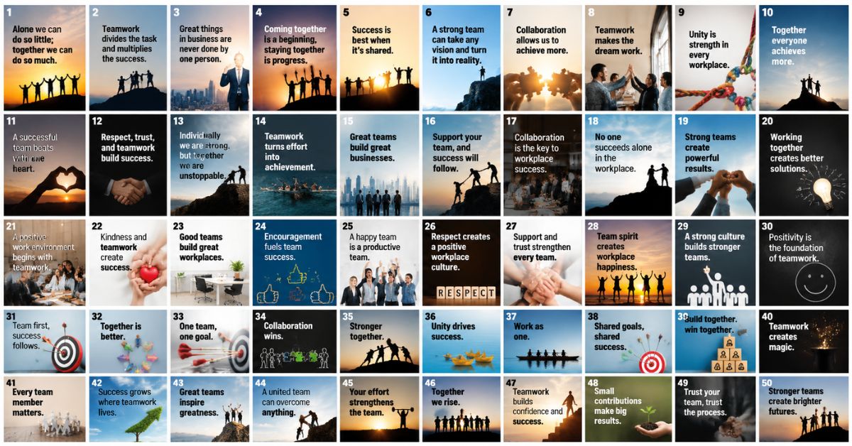 office teamwork motivational quotes with strong team building concept