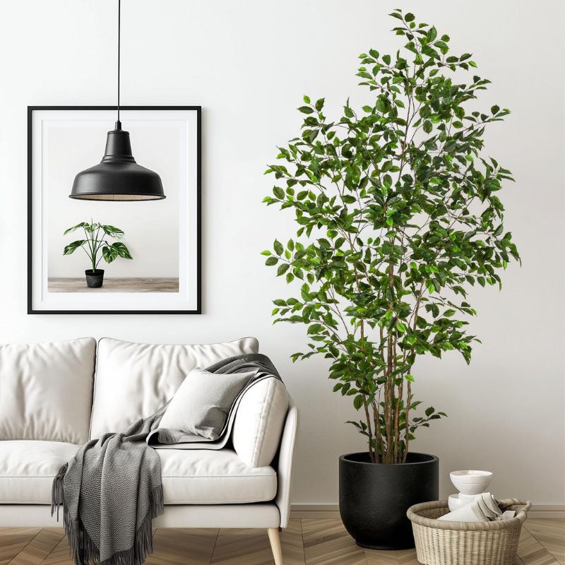 Best artificial plants for home decor placed in modern living room with stylish interior design.