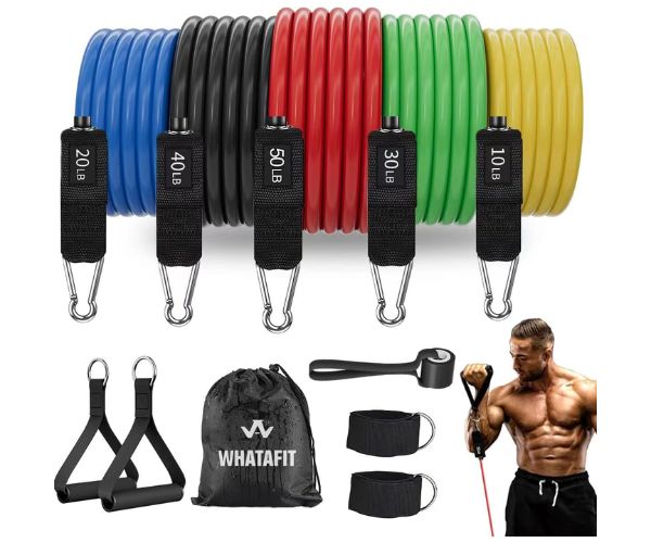 “Resistance bands used for home workout exercises, showing elastic fitness bands for strength training, muscle toning, flexibility, and full-body fitness routines.”