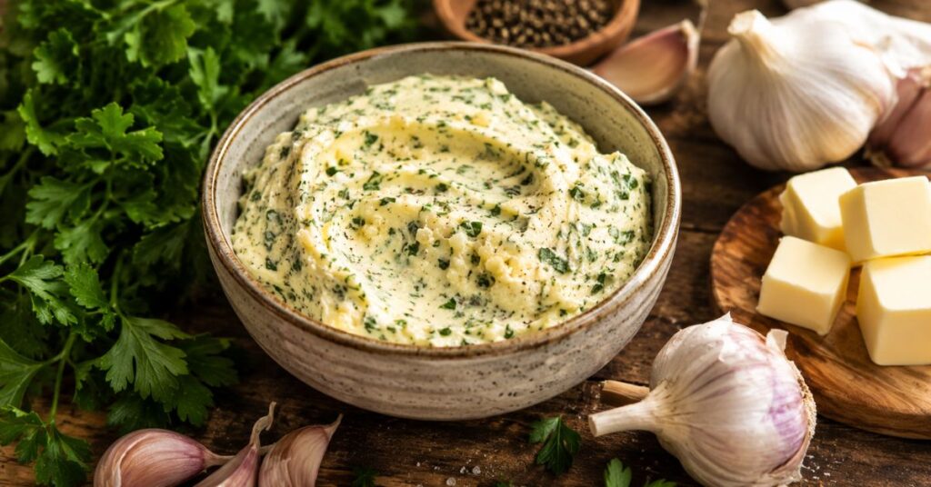 Creamy homemade garlic butter ready to serve.