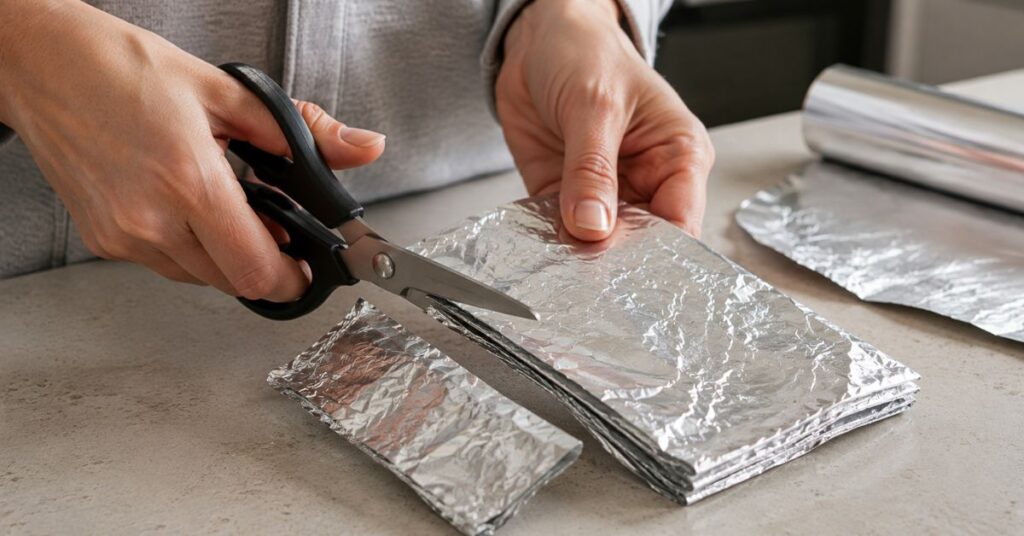 Sharpening household scissors at home by cutting folded aluminum foil