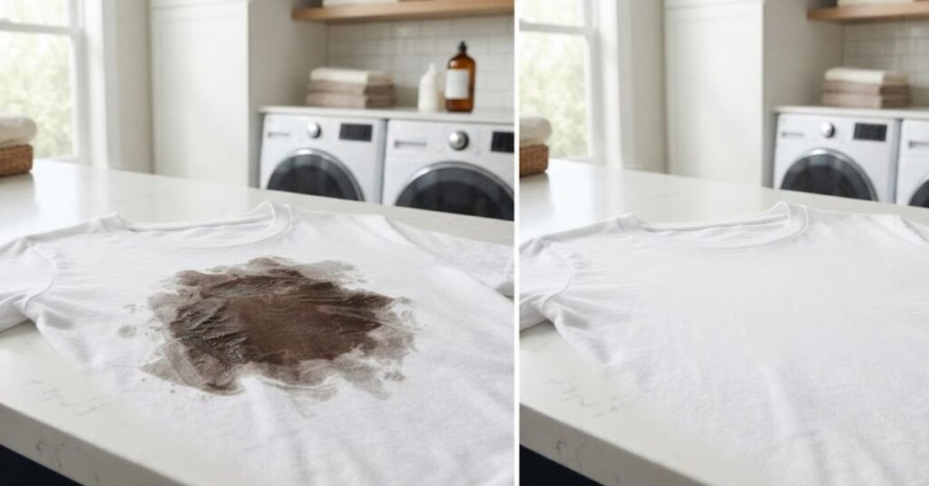 Before and after naturally removing chocolate stains from clothes