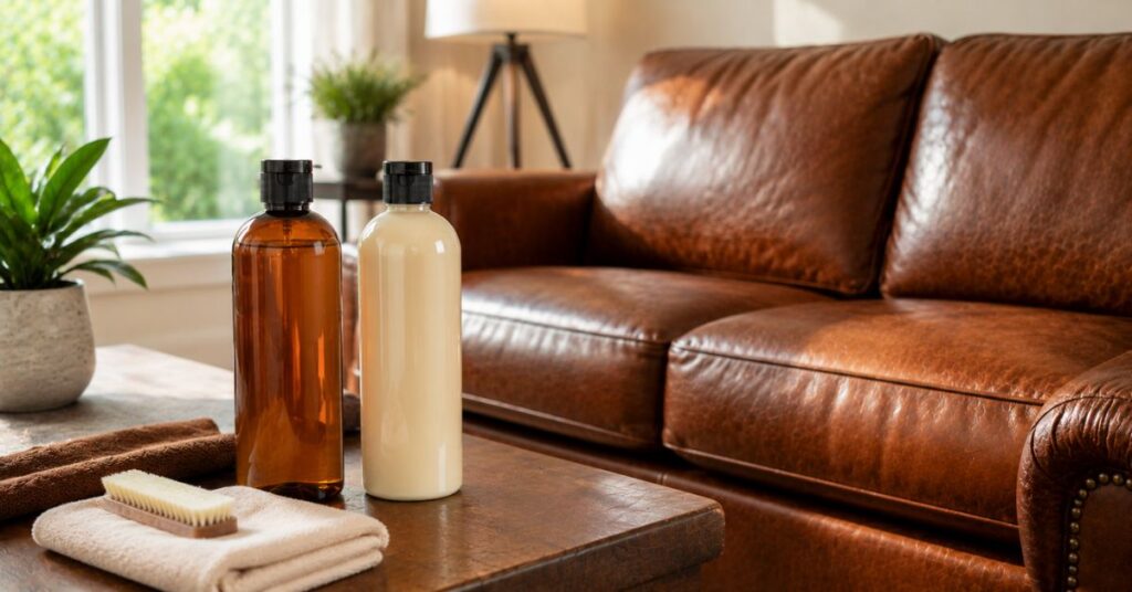 Leather cleaner and conditioner used for leather couch maintenance