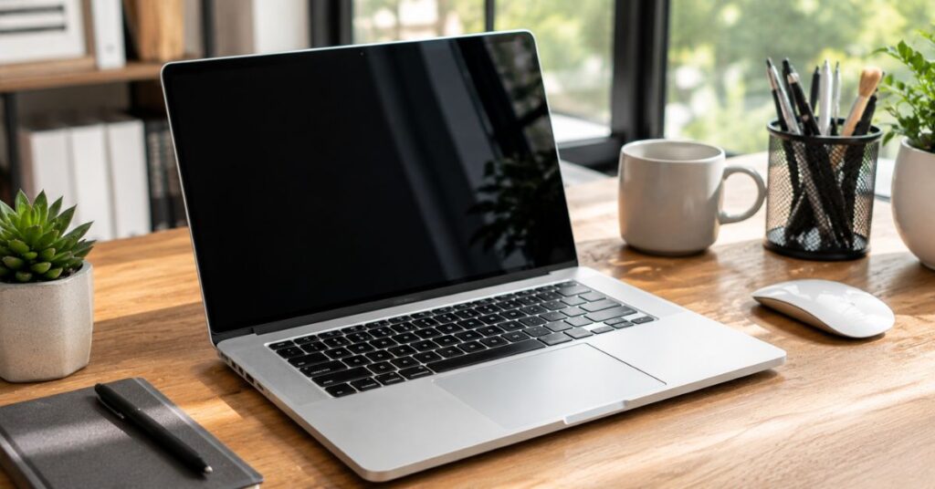 Clean laptop after proper cleaning with dust-free keyboard and screen.