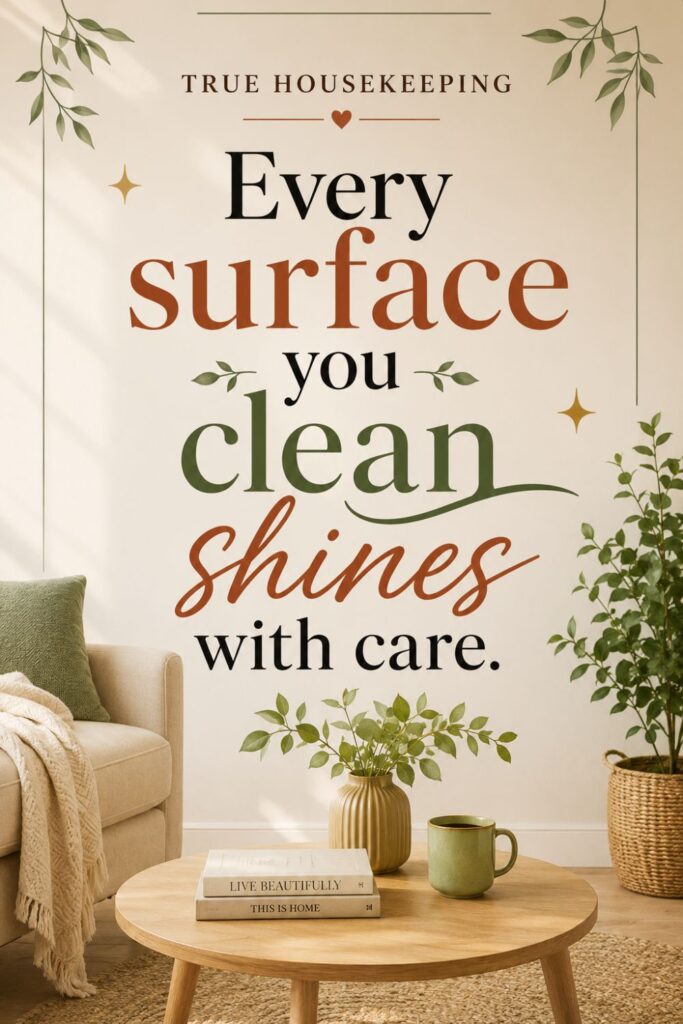 A person carefully cleaning and polishing different household surfaces with a microfiber cloth, creating a spotless and fresh home where every surface you clean shines with care. "Every surface you clean shines with care."