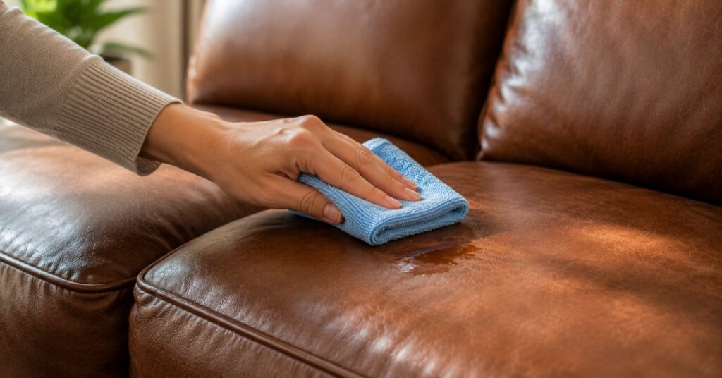 Carefully removing a stain from a leather couch