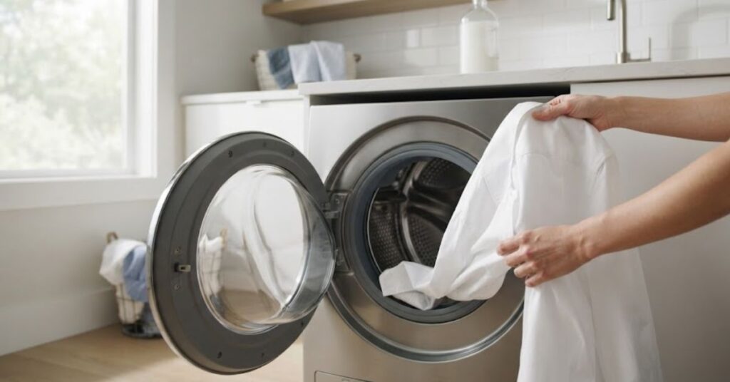 Preparing stain-treated clothes for machine washing