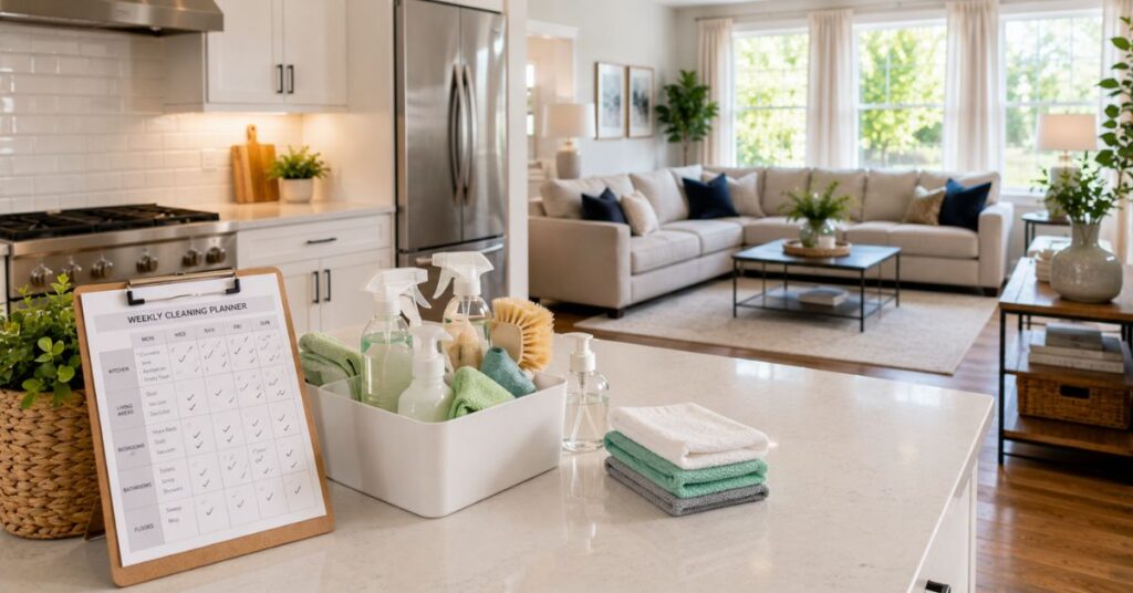 Consistent housekeeping routine for maintaining a spotless home.