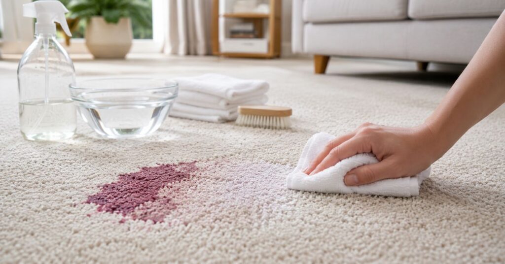 Removing dried red wine stains from carpet