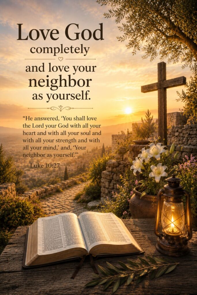 Love God completely and love your neighbor as yourself.
