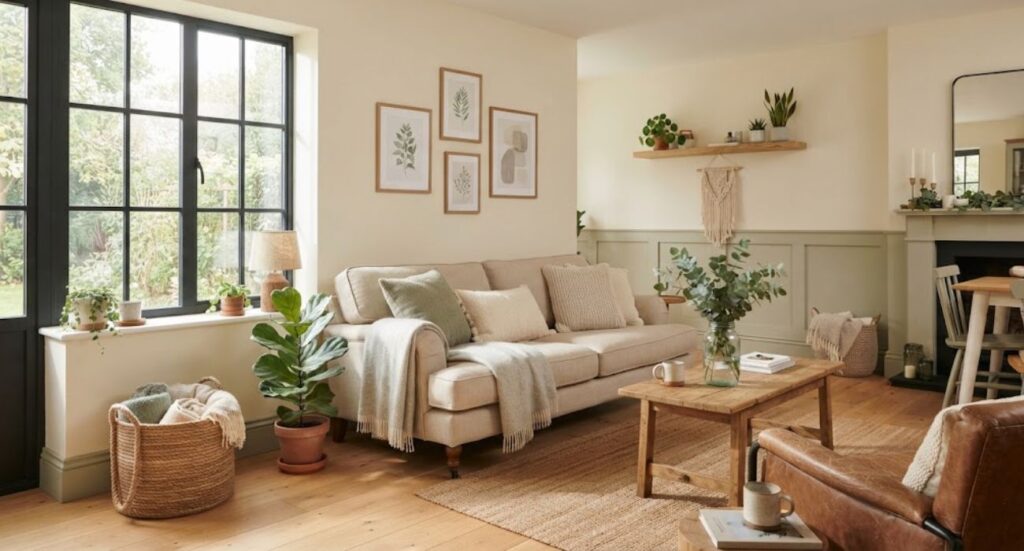 DIY home decor ideas on a budget with handmade decorations in a cozy living room