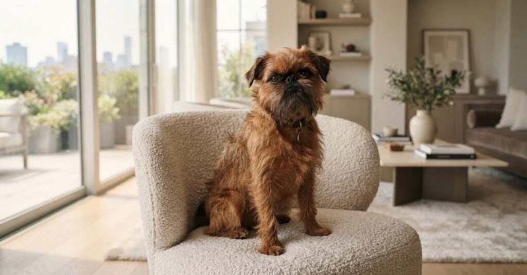 Brussels Griffon with rough low-shedding coat in an apartment