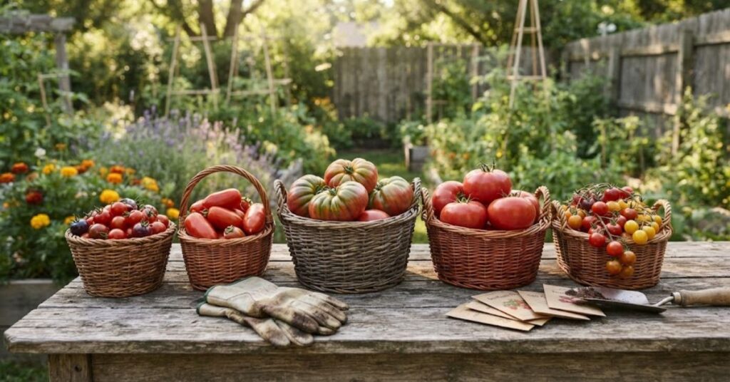 Different tomato varieties arranged for garden planning
