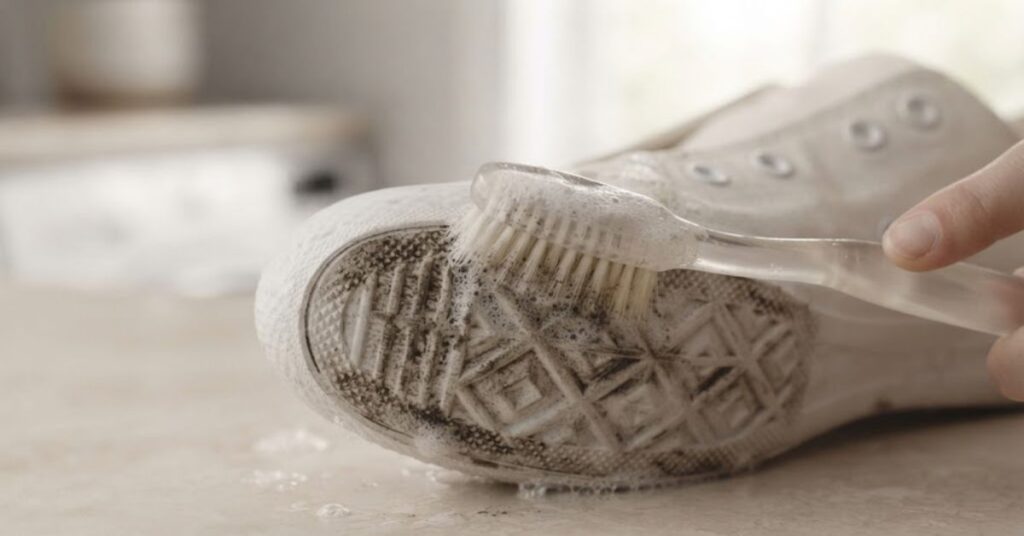 Cleaning the rubber sole of a canvas shoe