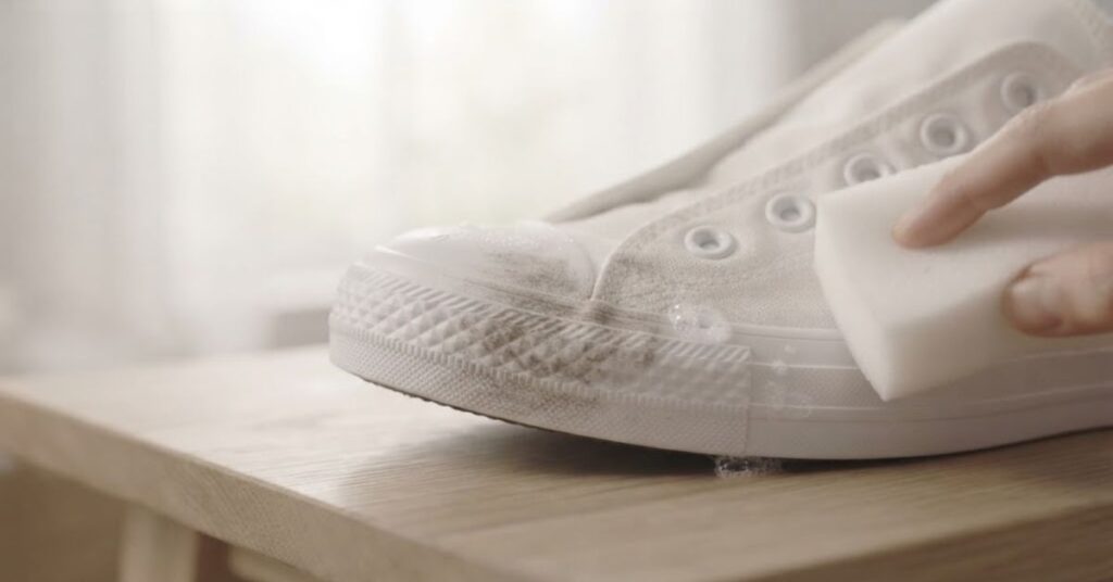 Cleaning dirty white rubber edges on canvas sneakers