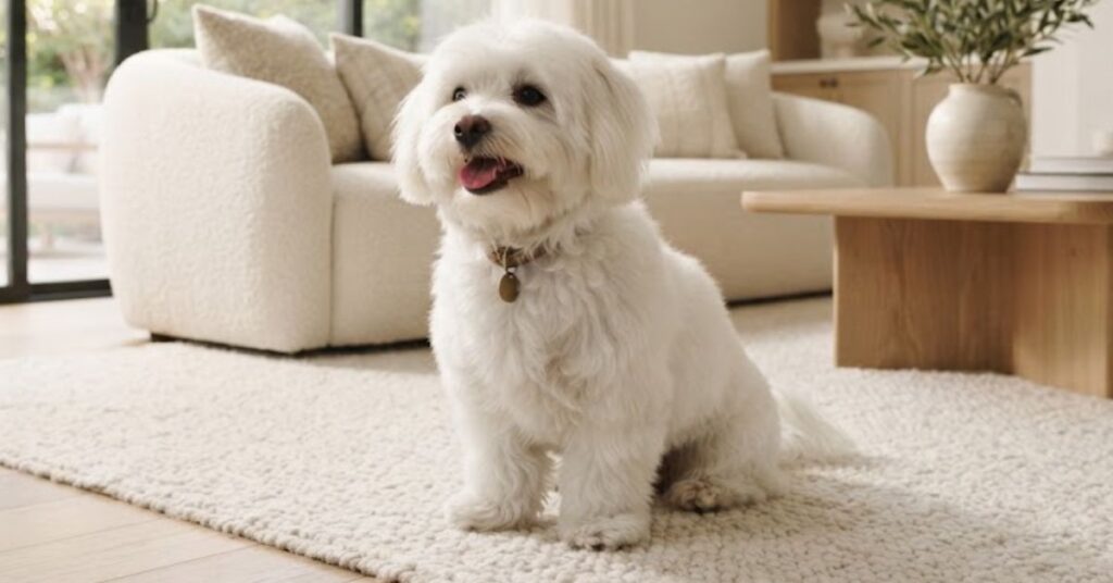 Coton de Tulear with fluffy low-shedding white coat