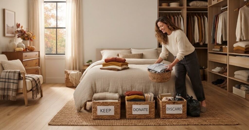 Decluttering a bedroom before fall deep cleaning