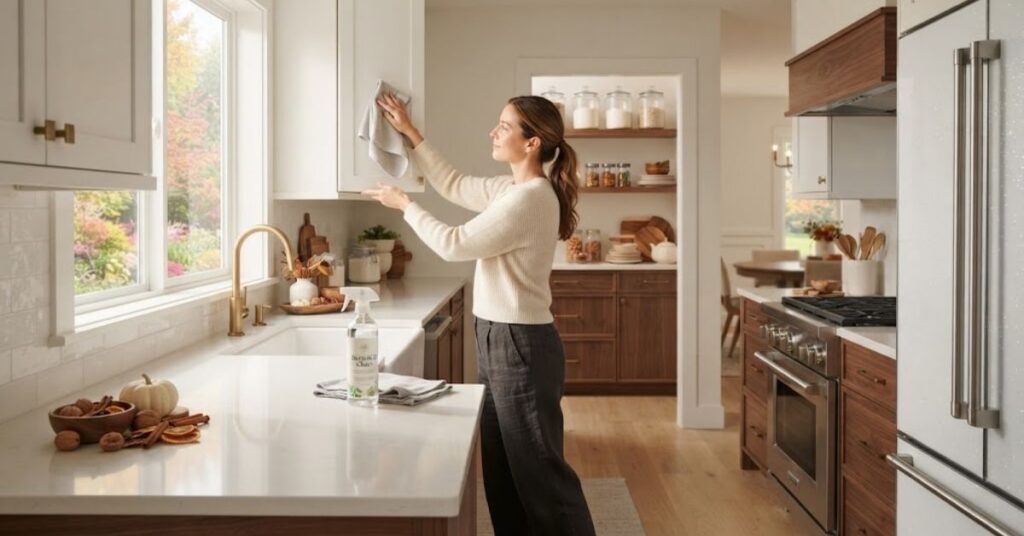 Deep cleaning a modern kitchen before fall and holiday cooking