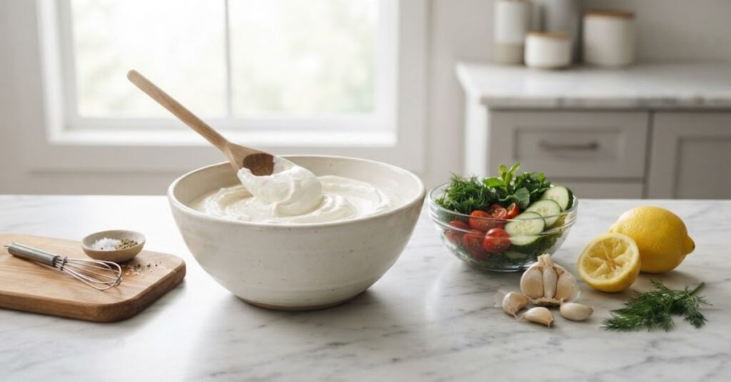 Greek yogurt with herbs and lemon for a creamy homemade dip
