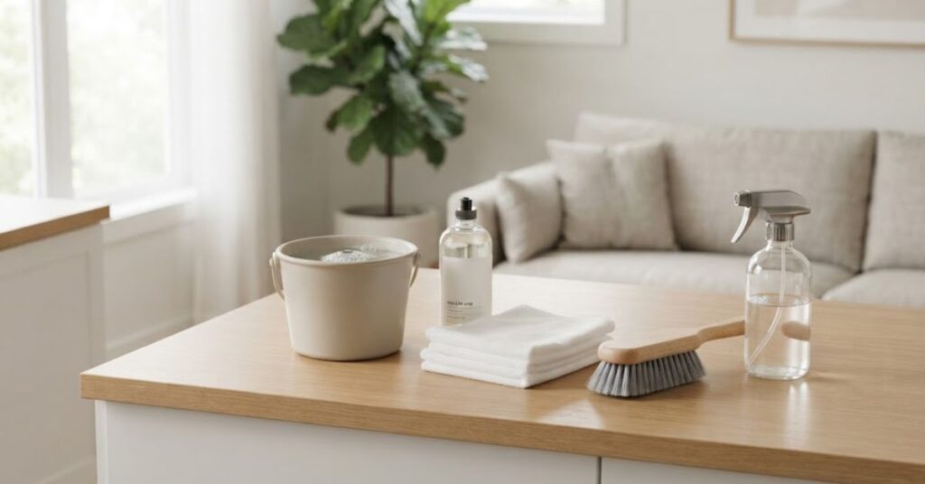 Supplies for cleaning a rug at home