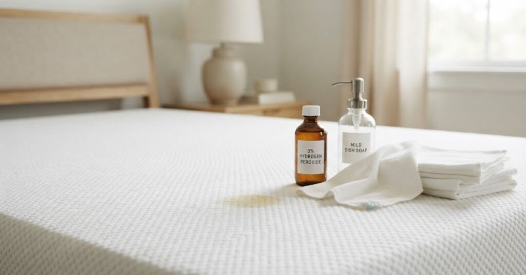 Hydrogen peroxide spot treatment for a mattress stain