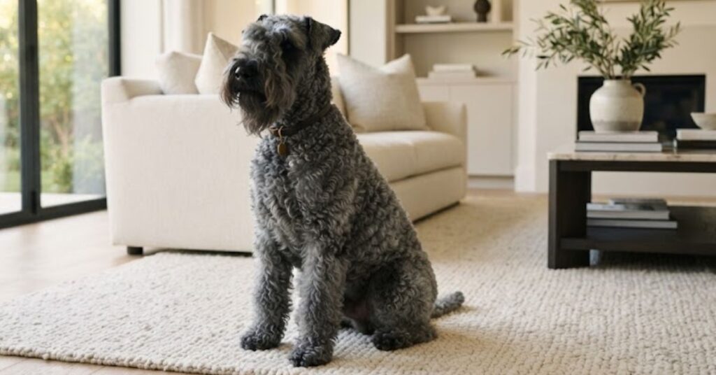 Kerry Blue Terrier with curly blue-gray low-shedding coat
