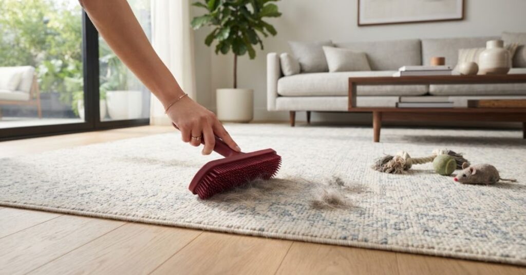 Removing pet hair from a rug at home