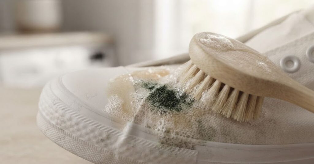Removing a stubborn stain from a canvas sneaker