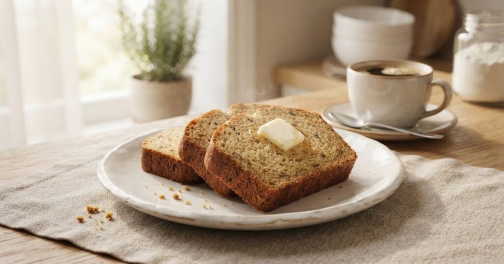 Warm banana bread slices served for breakfast