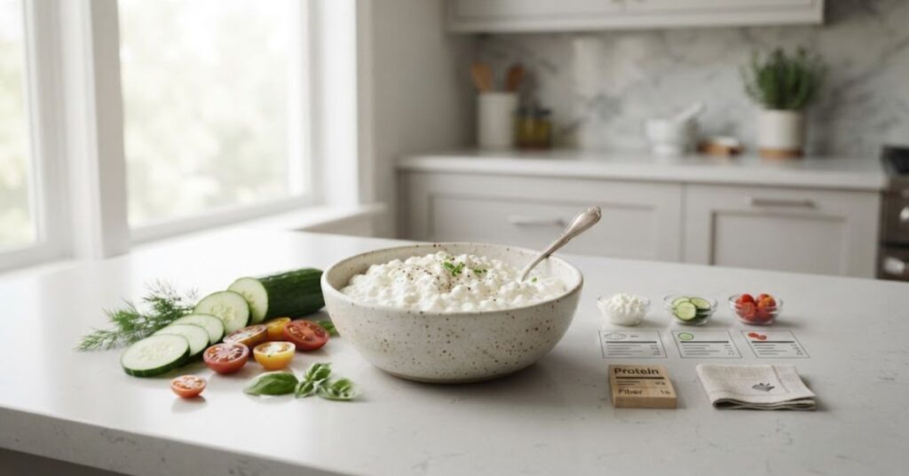 Cottage cheese with fresh vegetables in a healthy savory meal
