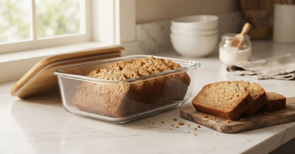 Banana bread stored in an airtight container