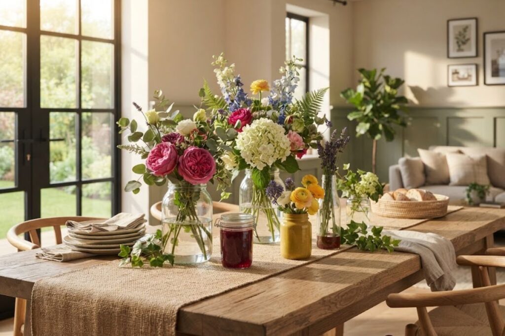 DIY glass jar vases with flowers for affordable home decor