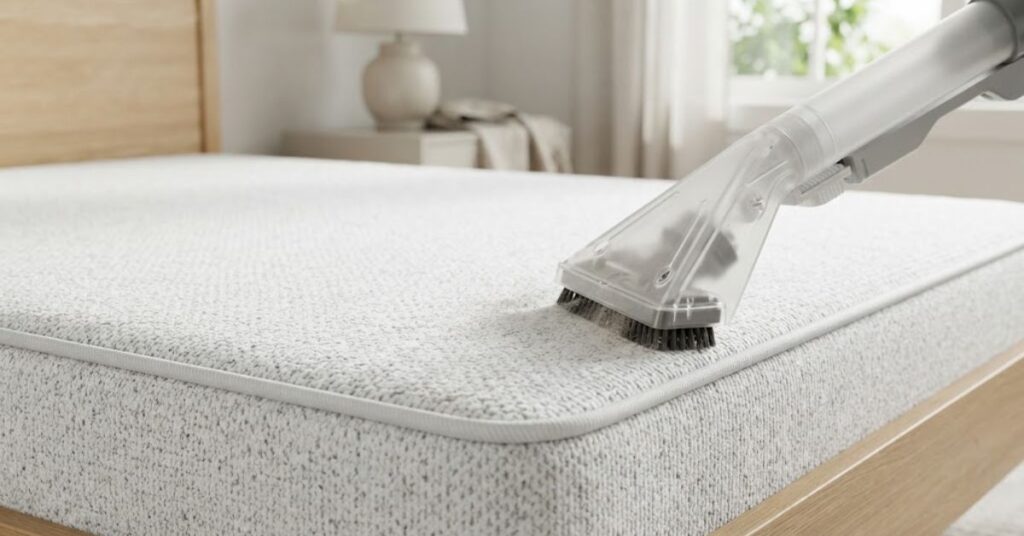 Vacuuming a mattress before removing sweat stains