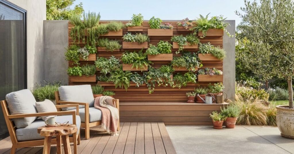 Vertical garden wall adding greenery to a modern backyard