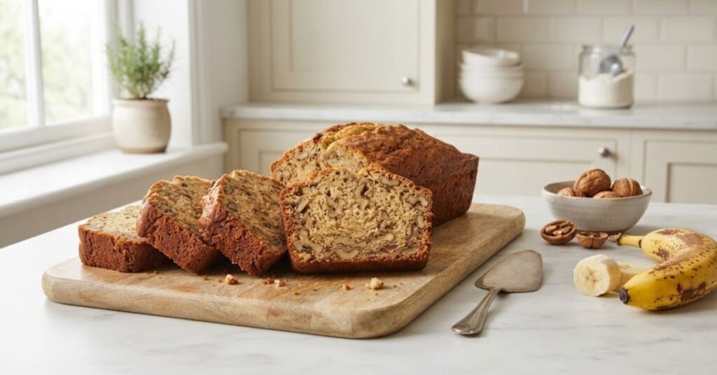 Homemade walnut banana bread with toasted walnuts
